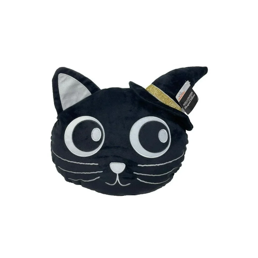 Way To Celebrate WITCH CAT Face Throw Pillow Black 12.5 inch